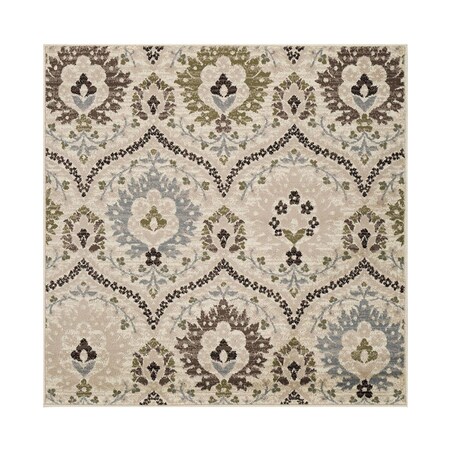 Palacedesigns 8 ft. Square Floral Stain Resistant Square Area Rug - Ivory - Gray & Olive PA3675246